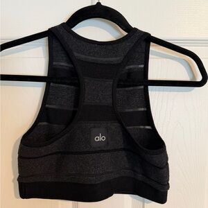 Alo Black & Grey Striped Cropped Sweater